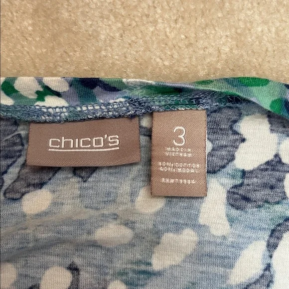 Chico's Blue and Green Patterned 3/4  Sleeve Top - Picture 2 of 5